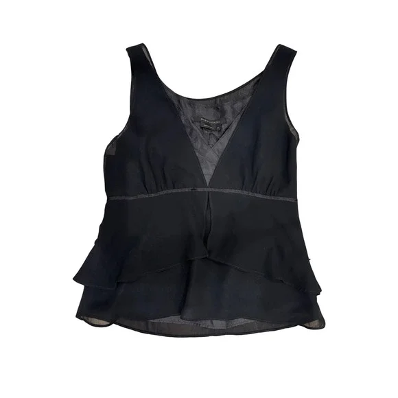 BCBGMAXAZRIA Black Sleeveless Layered Ruffle V-Neck Tank Top - Picture 1 of 7